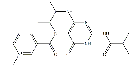 1-ethyl-3-[(2-(isobutyrylamino)-6,7-dimethyl-4-oxo-4,6,7,8-tetrahydro-5(3H)-pteridinyl)carbonyl]pyridinium Structure