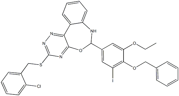 6-[4-(benzyloxy)-3-ethoxy-5-iodophenyl]-3-[(2-chlorobenzyl)sulfanyl]-6,7-dihydro[1,2,4]triazino[5,6-d][3,1]benzoxazepine 구조식 이미지