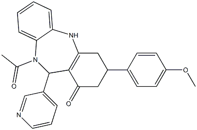 10-acetyl-3-(4-methoxyphenyl)-11-(3-pyridinyl)-2,3,4,5,10,11-hexahydro-1H-dibenzo[b,e][1,4]diazepin-1-one 구조식 이미지