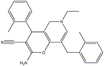 2-amino-6-ethyl-8-(2-methylbenzyl)-4-(2-methylphenyl)-5,6-dihydro-4H-pyrano[3,2-c]pyridine-3-carbonitrile 구조식 이미지