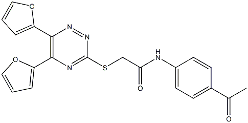 N-(4-acetylphenyl)-2-{[5,6-di(2-furyl)-1,2,4-triazin-3-yl]sulfanyl}acetamide 구조식 이미지
