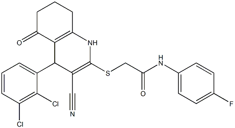2-{[3-cyano-4-(2,3-dichlorophenyl)-5-oxo-1,4,5,6,7,8-hexahydroquinolin-2-yl]sulfanyl}-N-(4-fluorophenyl)acetamide Structure