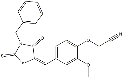 {4-[(3-benzyl-4-oxo-2-thioxo-1,3-thiazolidin-5-ylidene)methyl]-2-methoxyphenoxy}acetonitrile Structure
