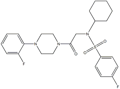 N-cyclohexyl-4-fluoro-N-{2-[4-(2-fluorophenyl)-1-piperazinyl]-2-oxoethyl}benzenesulfonamide 구조식 이미지