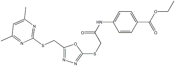 ethyl 4-({[(5-{[(4,6-dimethyl-2-pyrimidinyl)sulfanyl]methyl}-1,3,4-oxadiazol-2-yl)sulfanyl]acetyl}amino)benzoate 구조식 이미지