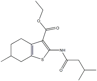 ethyl 6-methyl-2-[(3-methylbutanoyl)amino]-4,5,6,7-tetrahydro-1-benzothiophene-3-carboxylate 구조식 이미지