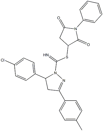 2,5-dioxo-1-phenyl-3-pyrrolidinyl 5-(4-chlorophenyl)-3-(4-methylphenyl)-4,5-dihydro-1H-pyrazole-1-carbimidothioate 구조식 이미지