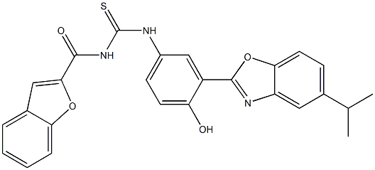 N-(1-benzofuran-2-ylcarbonyl)-N'-[4-hydroxy-3-(5-isopropyl-1,3-benzoxazol-2-yl)phenyl]thiourea Structure