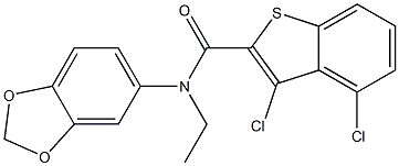 N-(1,3-benzodioxol-5-yl)-3,4-dichloro-N-ethyl-1-benzothiophene-2-carboxamide 구조식 이미지