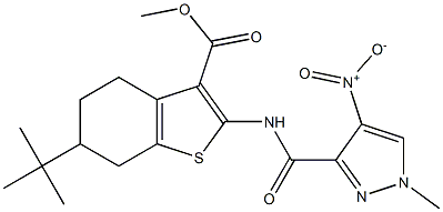 methyl 6-tert-butyl-2-[({4-nitro-1-methyl-1H-pyrazol-3-yl}carbonyl)amino]-4,5,6,7-tetrahydro-1-benzothiophene-3-carboxylate Structure