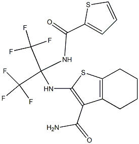 2-{[2,2,2-trifluoro-1-[(2-thienylcarbonyl)amino]-1-(trifluoromethyl)ethyl]amino}-4,5,6,7-tetrahydro-1-benzothiophene-3-carboxamide 구조식 이미지