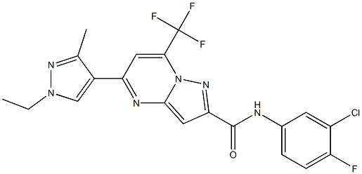 N-(3-chloro-4-fluorophenyl)-5-(1-ethyl-3-methyl-1H-pyrazol-4-yl)-7-(trifluoromethyl)pyrazolo[1,5-a]pyrimidine-2-carboxamide Structure