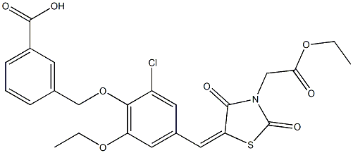 3-[(2-chloro-6-ethoxy-4-{[3-(2-ethoxy-2-oxoethyl)-2,4-dioxo-1,3-thiazolidin-5-ylidene]methyl}phenoxy)methyl]benzoic acid Structure