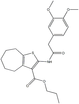 propyl 2-{[(3,4-dimethoxyphenyl)acetyl]amino}-5,6,7,8-tetrahydro-4H-cyclohepta[b]thiophene-3-carboxylate 구조식 이미지