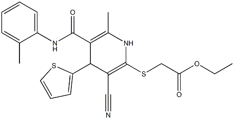 ethyl {[3-cyano-6-methyl-4-(2-thienyl)-5-(2-toluidinocarbonyl)-1,4-dihydro-2-pyridinyl]sulfanyl}acetate 구조식 이미지