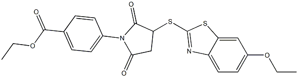 ethyl 4-{3-[(6-ethoxy-1,3-benzothiazol-2-yl)sulfanyl]-2,5-dioxo-1-pyrrolidinyl}benzoate 구조식 이미지