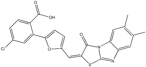 4-chloro-2-{5-[(6,7-dimethyl-3-oxo[1,3]thiazolo[3,2-a]benzimidazol-2(3H)-ylidene)methyl]-2-furyl}benzoic acid 구조식 이미지