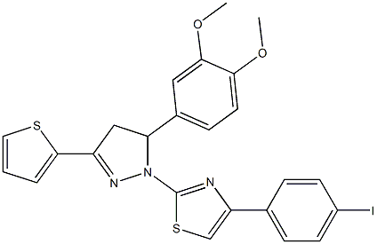2-[5-(3,4-dimethoxyphenyl)-3-(2-thienyl)-4,5-dihydro-1H-pyrazol-1-yl]-4-(4-iodophenyl)-1,3-thiazole 구조식 이미지