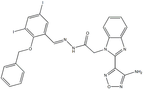 2-[2-(4-amino-1,2,5-oxadiazol-3-yl)-1H-benzimidazol-1-yl]-N'-[2-(benzyloxy)-3,5-diiodobenzylidene]acetohydrazide 구조식 이미지