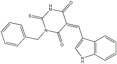 1-benzyl-5-(1H-indol-3-ylmethylene)-2-thioxodihydro-4,6(1H,5H)-pyrimidinedione Structure