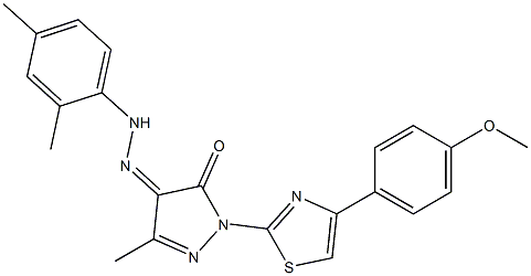 1-[4-(4-methoxyphenyl)-1,3-thiazol-2-yl]-3-methyl-1H-pyrazole-4,5-dione 4-[N-(2,4-dimethylphenyl)hydrazone] Structure