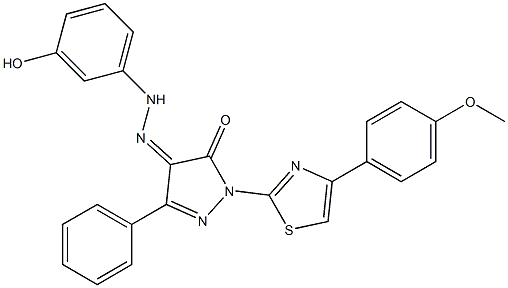 1-[4-(4-methoxyphenyl)-1,3-thiazol-2-yl]-3-phenyl-1H-pyrazole-4,5-dione 4-[N-(3-hydroxyphenyl)hydrazone] Structure