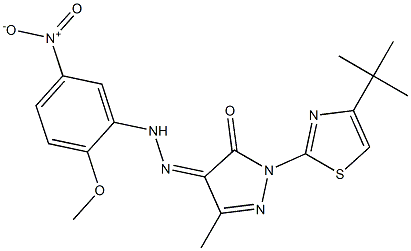 1-[4-(tert-butyl)-1,3-thiazol-2-yl]-3-methyl-1H-pyrazole-4,5-dione 4-[N-(2-methoxy-5-nitrophenyl)hydrazone] Structure