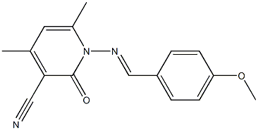 1-{[(E)-(4-methoxyphenyl)methylidene]amino}-4,6-dimethyl-2-oxo-1,2-dihydro-3-pyridinecarbonitrile 구조식 이미지