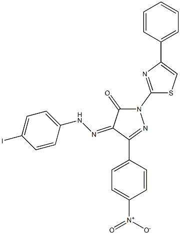 3-(4-nitrophenyl)-1-(4-phenyl-1,3-thiazol-2-yl)-1H-pyrazole-4,5-dione 4-[N-(4-iodophenyl)hydrazone] 구조식 이미지