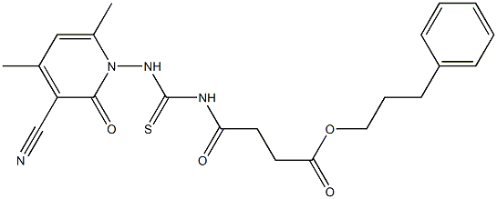 3-phenylpropyl 4-[({[3-cyano-4,6-dimethyl-2-oxo-1(2H)-pyridinyl]amino}carbothioyl)amino]-4-oxobutanoate Structure