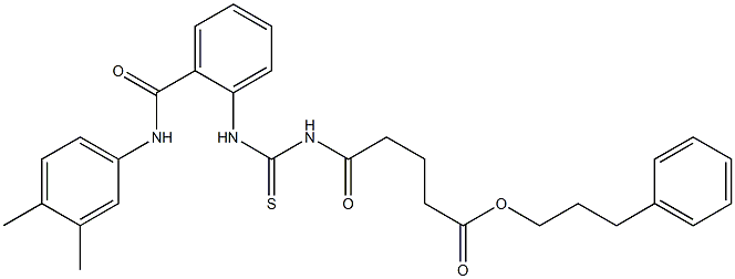 3-phenylpropyl 5-[({2-[(3,4-dimethylanilino)carbonyl]anilino}carbothioyl)amino]-5-oxopentanoate 구조식 이미지