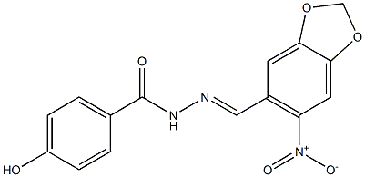 4-hydroxy-N'-[(E)-(6-nitro-1,3-benzodioxol-5-yl)methylidene]benzohydrazide 구조식 이미지