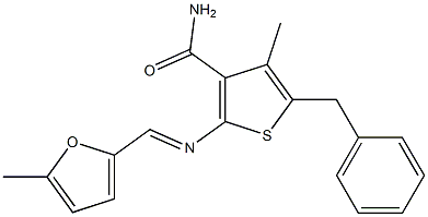 5-benzyl-4-methyl-2-{[(E)-(5-methyl-2-furyl)methylidene]amino}-3-thiophenecarboxamide Structure