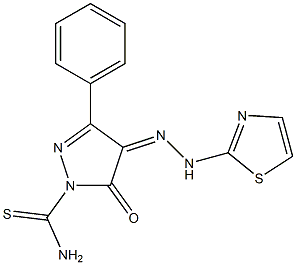 5-oxo-3-phenyl-4-[(Z)-2-(1,3-thiazol-2-yl)hydrazono]-1H-pyrazole-1(5H)-carbothioamide 구조식 이미지
