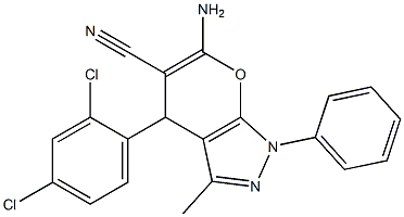 6-amino-4-(2,4-dichlorophenyl)-3-methyl-1-phenyl-1,4-dihydropyrano[2,3-c]pyrazole-5-carbonitrile Structure