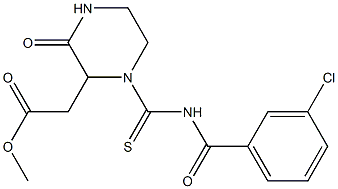 methyl 2-(1-{[(3-chlorobenzoyl)amino]carbothioyl}-3-oxo-2-piperazinyl)acetate 구조식 이미지