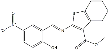 methyl 2-{[(E)-(2-hydroxy-5-nitrophenyl)methylidene]amino}-4,5,6,7-tetrahydro-1-benzothiophene-3-carboxylate 구조식 이미지