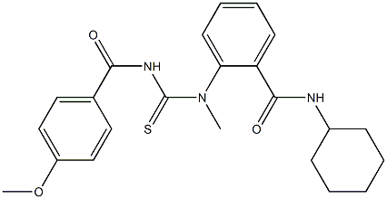 N-cyclohexyl-2-[{[(4-methoxybenzoyl)amino]carbothioyl}(methyl)amino]benzamide Structure