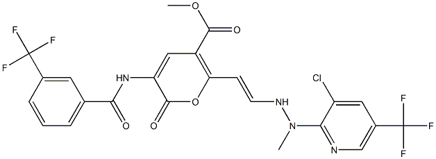 methyl 6-((E)-2-{2-[3-chloro-5-(trifluoromethyl)-2-pyridinyl]-2-methylhydrazino}ethenyl)-2-oxo-3-{[3-(trifluoromethyl)benzoyl]amino}-2H-pyran-5-carboxylate Structure