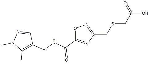 ({[5-({[(1,5-dimethyl-1H-pyrazol-4-yl)methyl]amino}carbonyl)-1,2,4-oxadiazol-3-yl]methyl}thio)acetic acid Structure