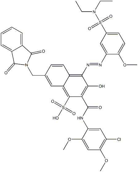 2-[(5-Chloro-2,4-dimethoxyphenyl)aminocarbonyl]-4-[5-[(diethylamino)sulfonyl]-2-methoxyphenylazo]-3-hydroxy-7-(phthalimidylmethyl)naphthalene-1-sulfonic acid 구조식 이미지