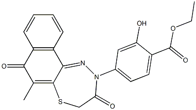 7,8-Dihydro-6-methyl-10-[3-hydroxy-4-(ethoxycarbonyl)phenyl]-7-thia-10,11-diaza-10H-cyclohepta[a]naphthalene-5,9-dione Structure