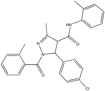 N-(2-Methylphenyl)-5-(4-chlorophenyl)-1-(2-methylbenzoyl)-3-methyl-4,5-dihydro-1H-pyrazole-4-carboxamide 구조식 이미지