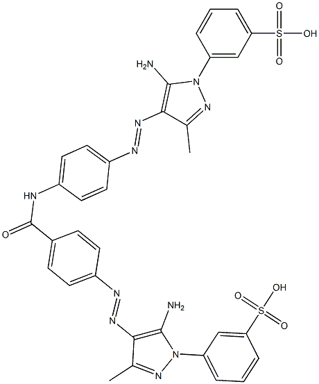 3-[5-Amino-4-[[4-[[4-[[5-amino-3-methyl-1-(3-sulfophenyl)-1H-pyrazol-4-yl]azo]benzoyl]amino]phenyl]azo]-3-methyl-1H-pyrazol-1-yl]benzenesulfonic acid 구조식 이미지