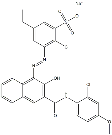 2-Chloro-5-ethyl-3-[[3-[[(2-chloro-4-methoxyphenyl)amino]carbonyl]-2-hydroxy-1-naphtyl]azo]benzenesulfonic acid sodium salt 구조식 이미지