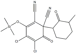 2,3-Dichloro-5,6-dicyano-4-(trimethylsilyloxy)-6-(3-methyl-2-oxocyclohexyl)-2,4-cyclohexadien-1-one 구조식 이미지