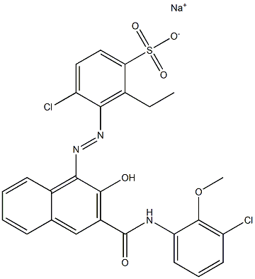 4-Chloro-2-ethyl-3-[[3-[[(3-chloro-2-methoxyphenyl)amino]carbonyl]-2-hydroxy-1-naphtyl]azo]benzenesulfonic acid sodium salt 구조식 이미지