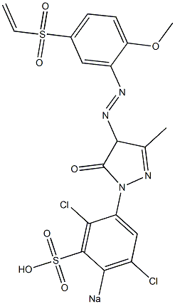 1-(2,5-Dichloro-4-sodiosulfophenyl)-4-(2-methoxy-5-vinylsulfonylphenylazo)-3-methyl-2-pyrazolin-5-one 구조식 이미지