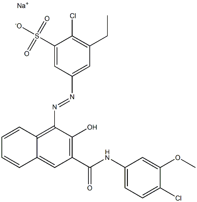 2-Chloro-3-ethyl-5-[[3-[[(4-chloro-3-methoxyphenyl)amino]carbonyl]-2-hydroxy-1-naphtyl]azo]benzenesulfonic acid sodium salt 구조식 이미지