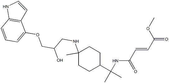 4-[2-Hydroxy-3-[[8-[[(2E)-1,4-dioxo-4-methoxy-2-butenyl]amino]-p-menthan-1-yl]amino]propoxy]-1H-indole 구조식 이미지